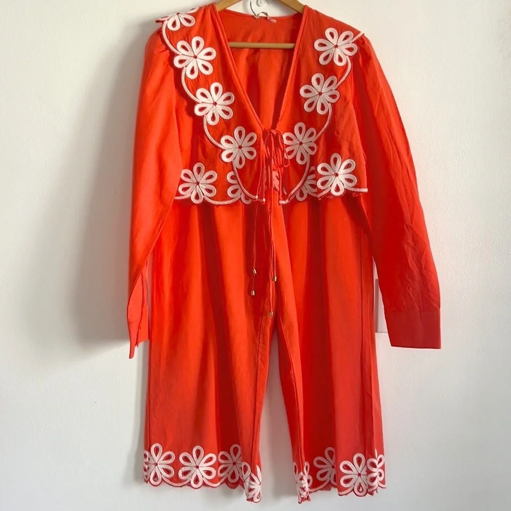 Free People Amina Coord Matching Set Embroidered Tie Front NWT